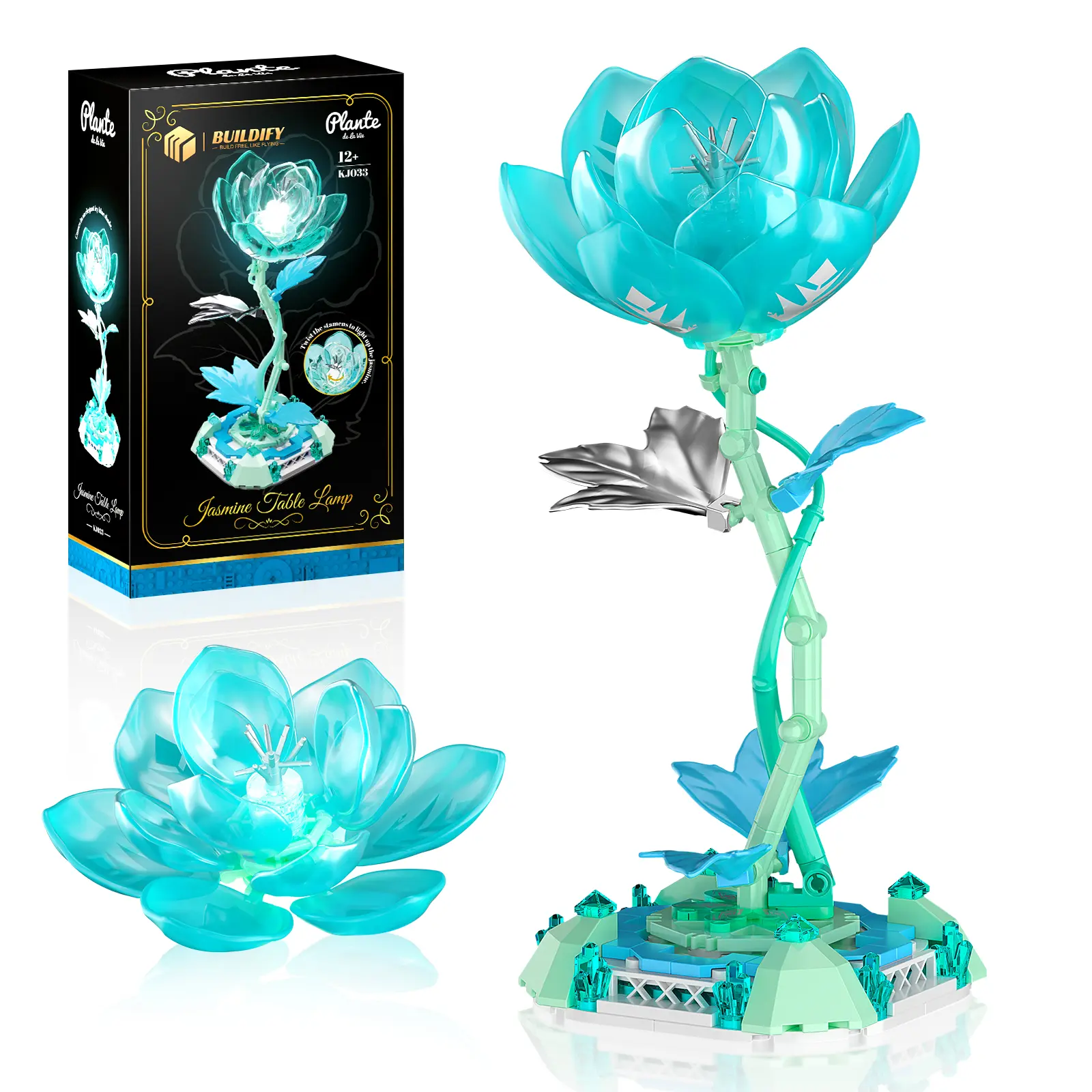 TENHORSES Jasmine Flower Building Set Themed Night Light & Desk Decor for Kids Adults Soft-Glow DIY Kit with Magic Light Ideal Birthday Gifts for Children & Adults
