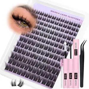 Wispy Natural Fluffy Volumized False Eyelashes Cluster Eyelash Extensions Kit, Mixed Lengths 10–16mm D-Curl Soft Band Single Lashes for Beginners, Christmas Festival Eyelash Extensions Set, Cosmetic