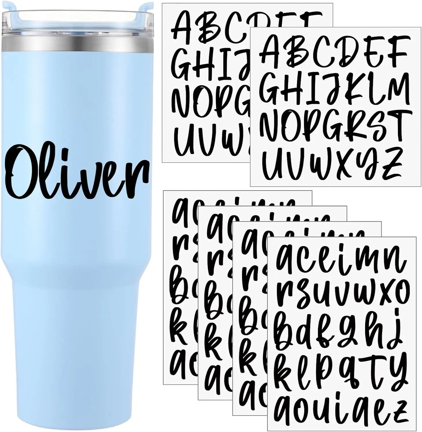 Sheets UV DTF Cup Wrap Name Stickers for Water Bottles Waterproof Custom Vinyl Decals Personalized Lettering Gift Stickers for oz Tumbler Cups Mugs DIY Craft (Black)