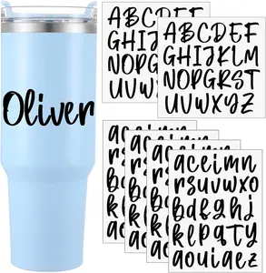 Sheets UV DTF Cup Wrap Name Stickers for Water Bottles Waterproof Custom Vinyl Decals Personalized Lettering Gift Stickers for oz Tumbler Cups Mugs DIY Craft (Black)