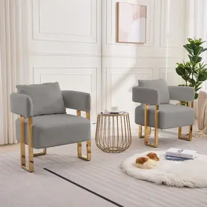 Eyisean 26.8" H Teddy Modern Upholstered Accent Chair, Comfy Ergonomic Barrel Armchair with Seat & Back Cushion, Durable Club Chairs with Golden Metal Square Leg, Reading Side Chair Set of 2 for Bedroom, Office, Living Room