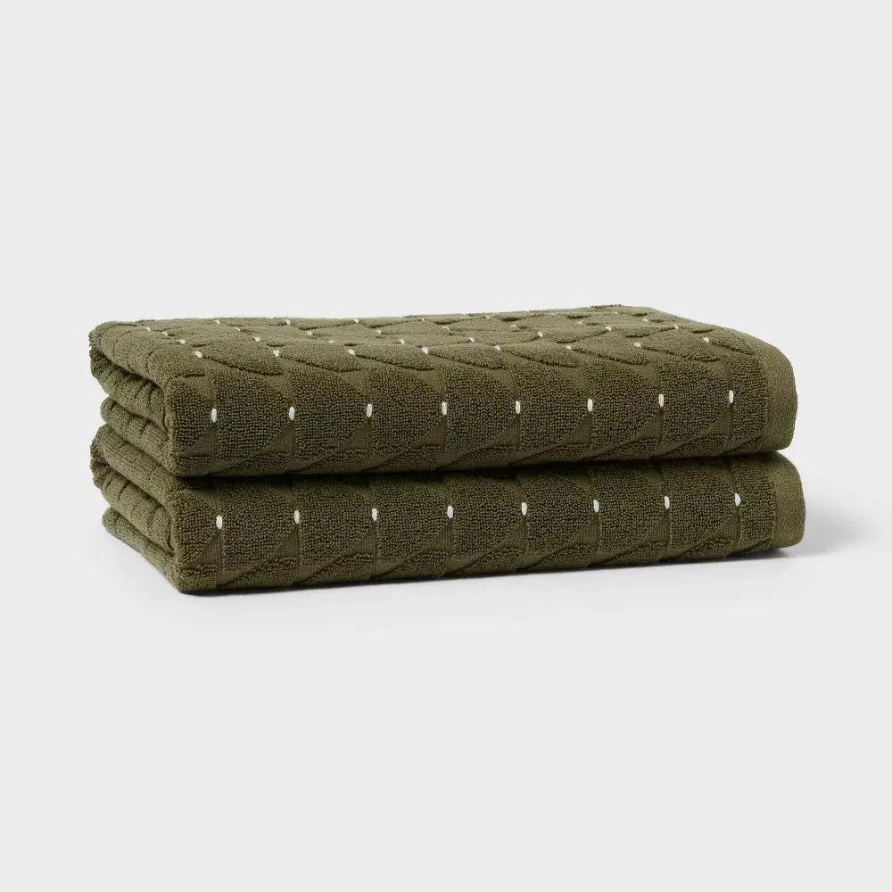 2pc Modern Sculpted Bath Towel Green - Threshold 2pc Modern Sculpted Bath Towel Green - Threshold
