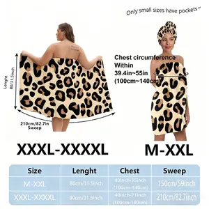 Leopard Print Bath Towel Skirt Set + Head Wrap, Bathroom Towel Set, Light Beige Base with Black/Brown Spots, Adjustable Towel Skirt for Bathing, Beach, Spa, Festival (Mermaid/Vacation/Bohemian Style) - Plus Size Available (L/XL/XXL/XXXL/XXXXL)