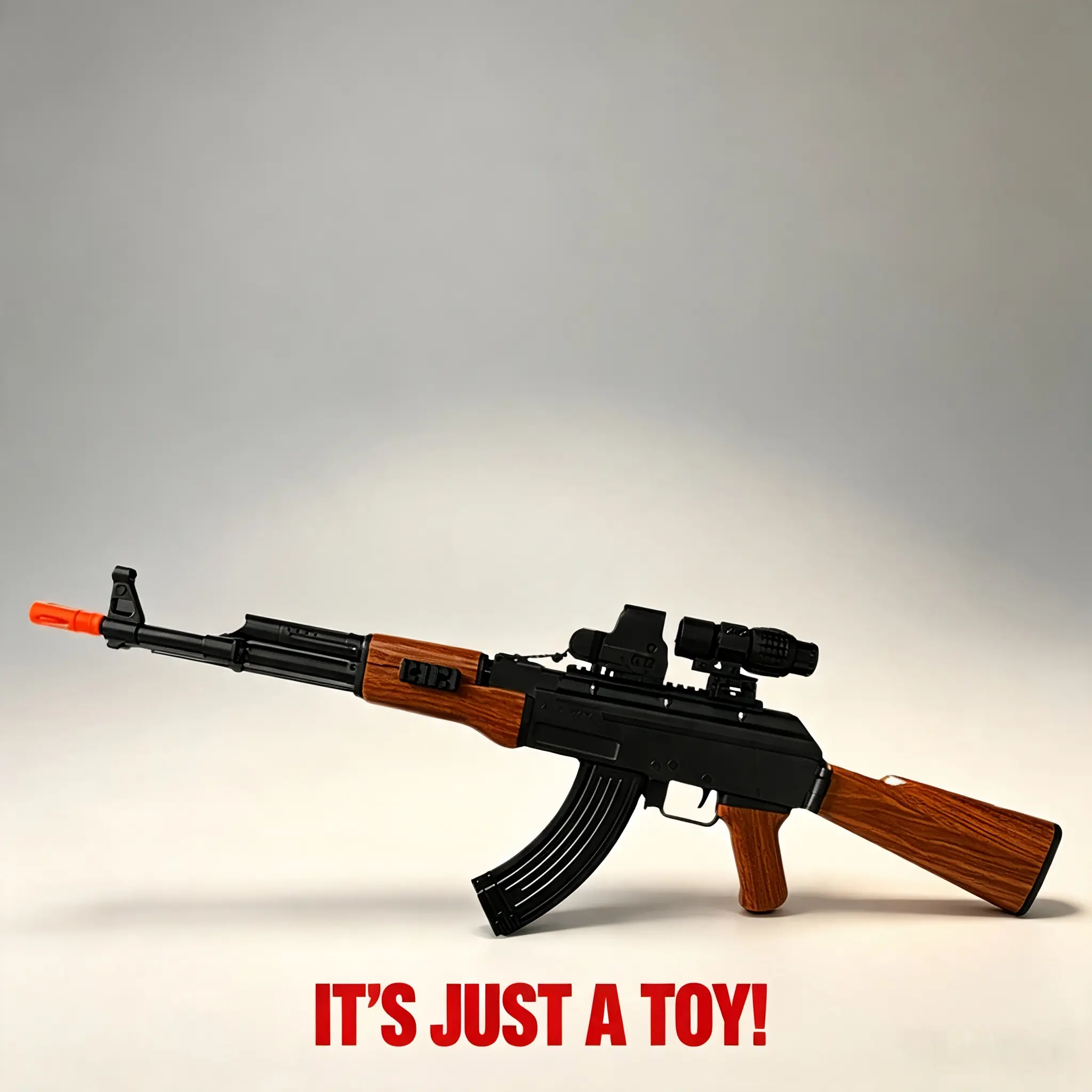 AK-Style Automatic Electric Toy Blaster with Wood-Grain Design, Scope, Built-In Li-Ion Rechargeable Battery, Outdoor Backyard Battle Game Toy, Birthday Gift for Teen Boys Age 14+