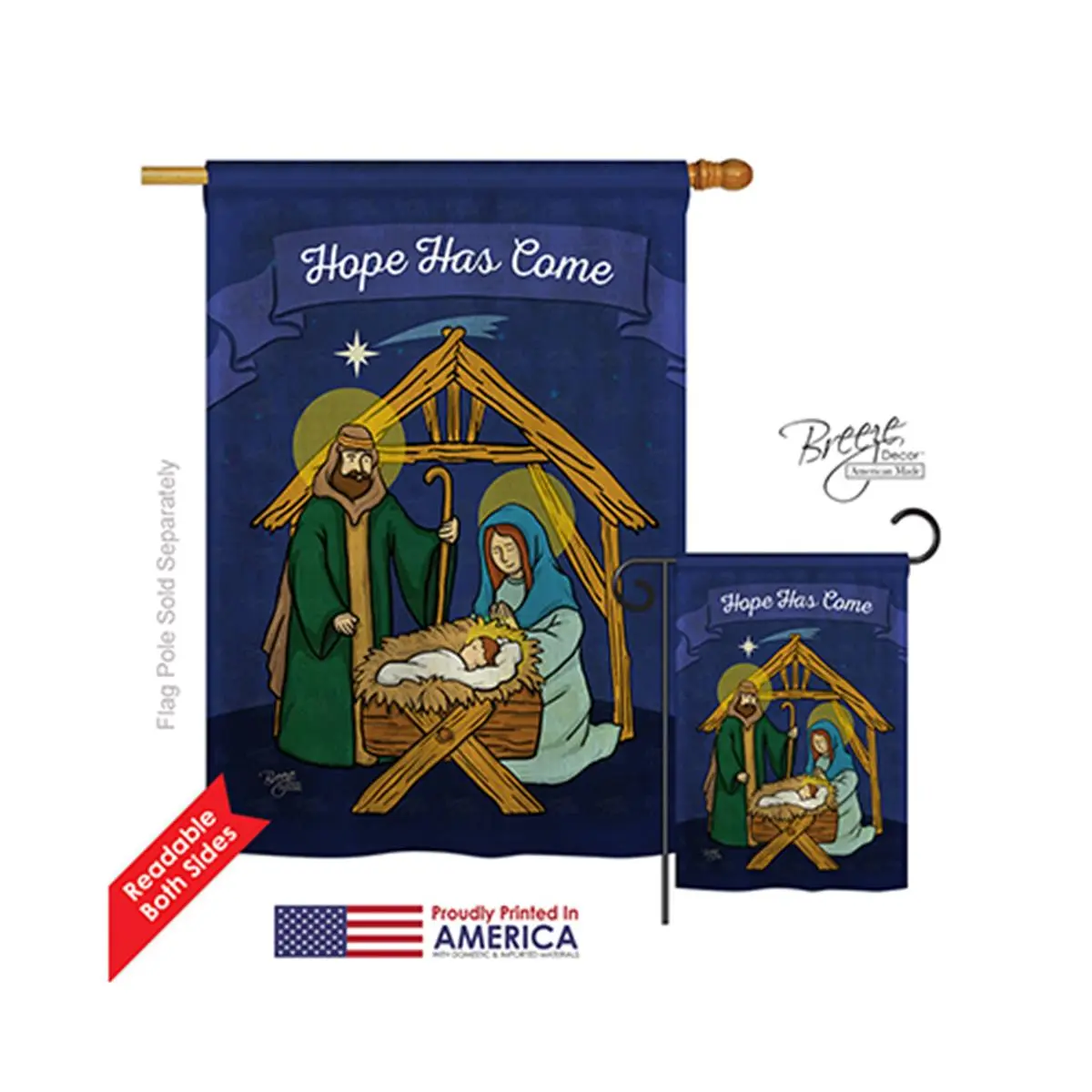 Breeze Decor 14112 Eco-Friendly Polyester Religious Nativity Scene Outdoor Flag - 2-Sided Vertical Print, 28x40 in Vertical House Decoration Artwork