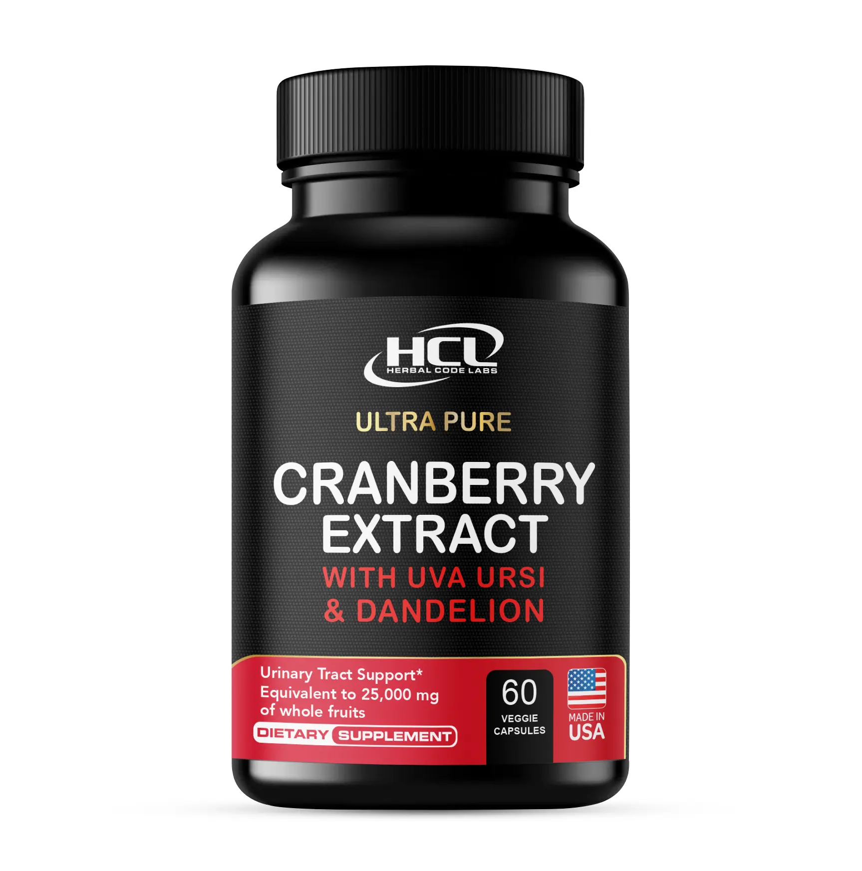 HCL Herbal Code Labs Cranberry Extract Pills - 50:1 Extract, 25,000 mg, Whole Cranberry Powder, Zero Added Sugar, Urinary Health & Antioxidant Support