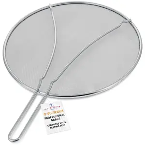 Stainless Steel Splatter Guard 13" Fine Mesh Cover, Grease & Oil, Splatter Screen for Frying Pan, Cooking Pots, with Resting Feet