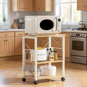 Soges 3 - Tier Kitchen Storage Cart with Hooks, Microwave Oven Stand Shelf, Rolling Utility Cart for Kitchen Organization, Heavy - Duty Metal Frame, Modern Design for Home & Kitchen, W4, For Christmas Gifts