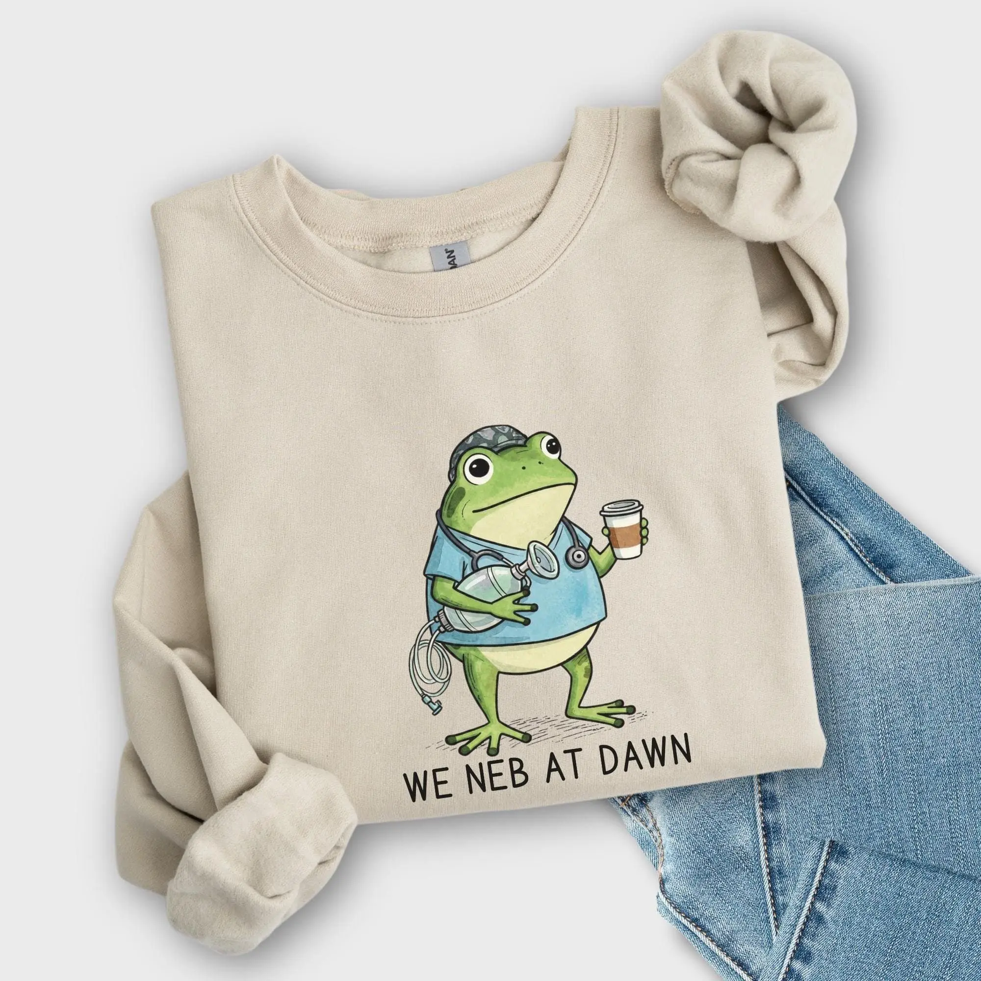 We Neb At Dawn Respiratory Therapist Crewneck T-Shirt & Sweatshirt - Funny Frog RT Sweater, Respiratory Therapy Gift, Pulmonologist