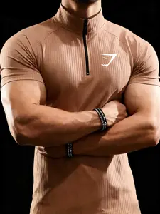 Men's Half-Zip Fitness Top, Quick-Dry Breathable Tight-Fit Short Sleeve T-Shirt, Casual Running Tee for Night Run & Daily Wear