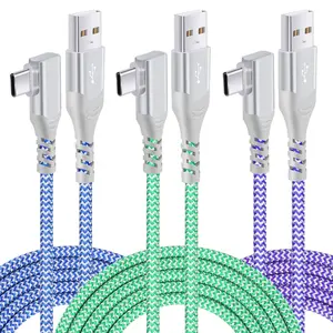 USB C   ,  3-Pack 10ft Nylon Braided Right Angle USB A to USB C Charger , Type C  Cord Compatible for  Galaxy S24/S23/S22/S21/S20,Note 20 10, G6 V30,Pixel