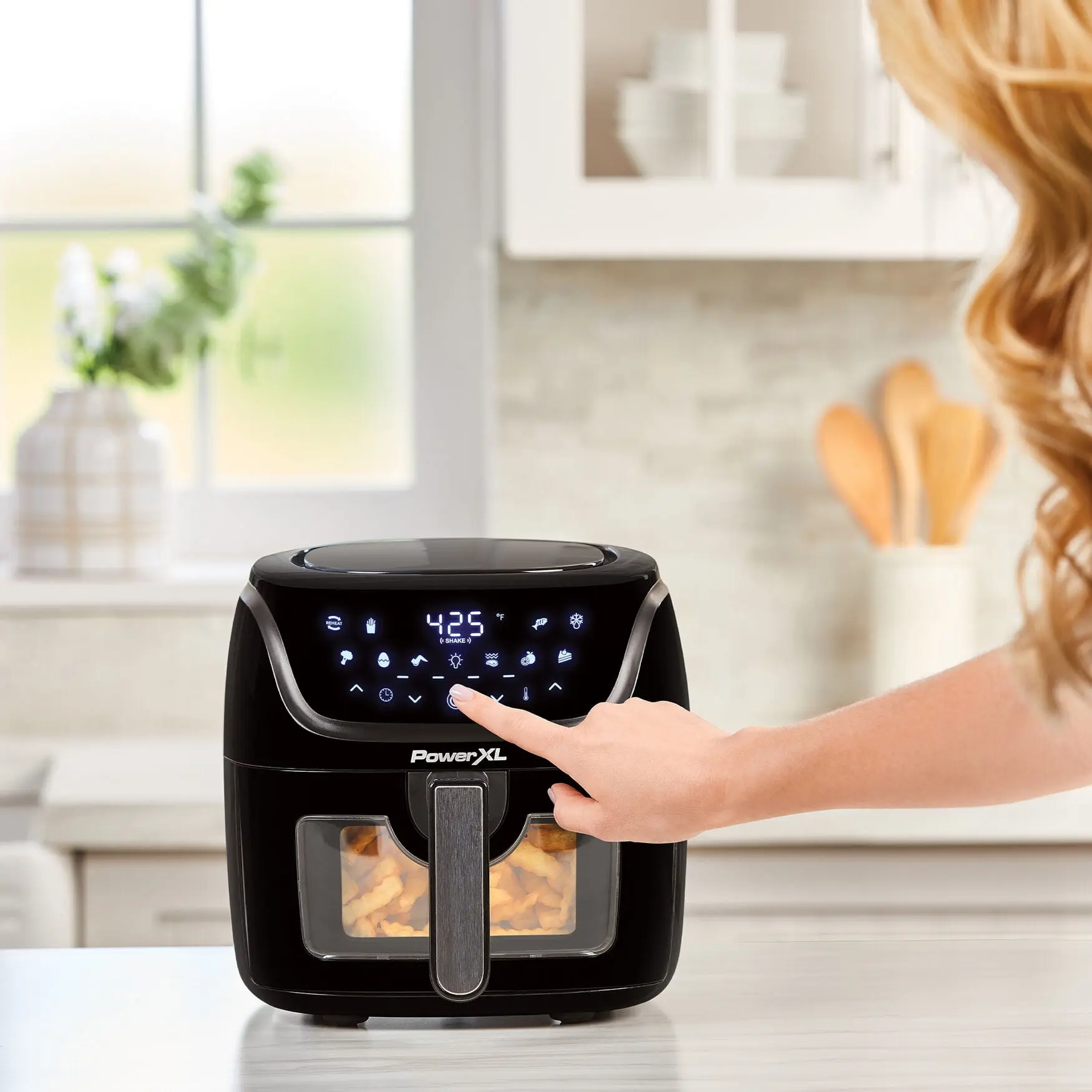 Powerxl Vortex Pro Smart Programmable Air Fryer (Model 6063280) - 8 qt Black Countertop Family-Sized Easy-to-Use Default Kitchen Appliance, 12.2 in x 12.2 in x 15.5 in, 12.56 lbs, Aluminum/Plastic, Countertop Fryers
