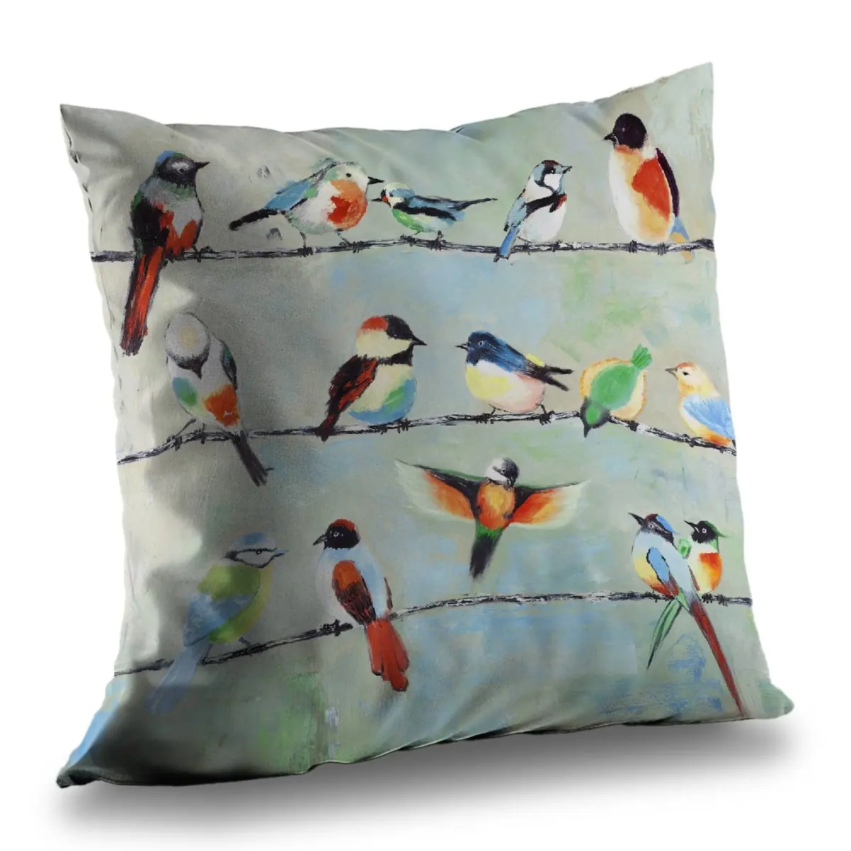 212 MAIN 14x14 in. Small Abstract Colorful Birds Creative Decorative Cushion - Textile Soft Furnishing Throw Pillow with Insert