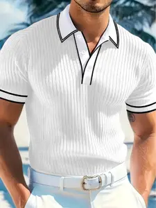 Men's Short Sleeve Polo Shirt in Decorative Fabric, Perfect for Business Casual and Formal Occasions, Regular Fit Ideal for Work