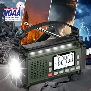 PRUNUS J-924 10000mAh/37000mWh Hand Crank Radio, AAA Batteries Powered Emergency Radio Solar, NOAA Weather Radio AM/FM/SW, USB Charging, Torch& Reading Light, SOS Alarm, Power Bank, Compass for Camping