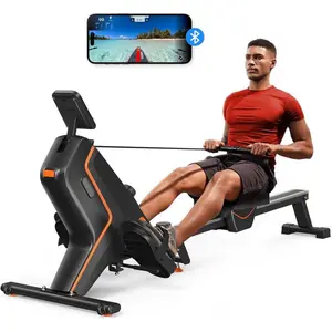 Magnetic Rowing Machine for Home Use (R05), 16-Level Silent Resistance Foldable Compact Rowing Machine, Supports Up to 350 Pounds, with Bluetooth Function, Compatible with Apps, Includes Tablet Stand