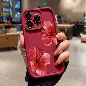 Hibiscus Blooms Pattern TPU Phone Case for iPhone 17Pro Max Air 16 15Plus  14 13 12 11 XR XS Galaxy S25 S24 S22 S23 S22 Shockproof Non Slip Military-Grade Protection Silicone Cover Cellphone Protective Smartphone Casing.YW10