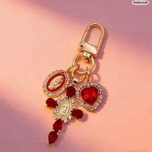 Gold Cross Keychain with Rhinestones, Religious Catholic Keychain for Women and Men, Faith Bag Charm Pendant, Elegant Car Key Ring Gift for Birthday, Valentine’s Day, Holiday, Purse Accessory and Daily Use