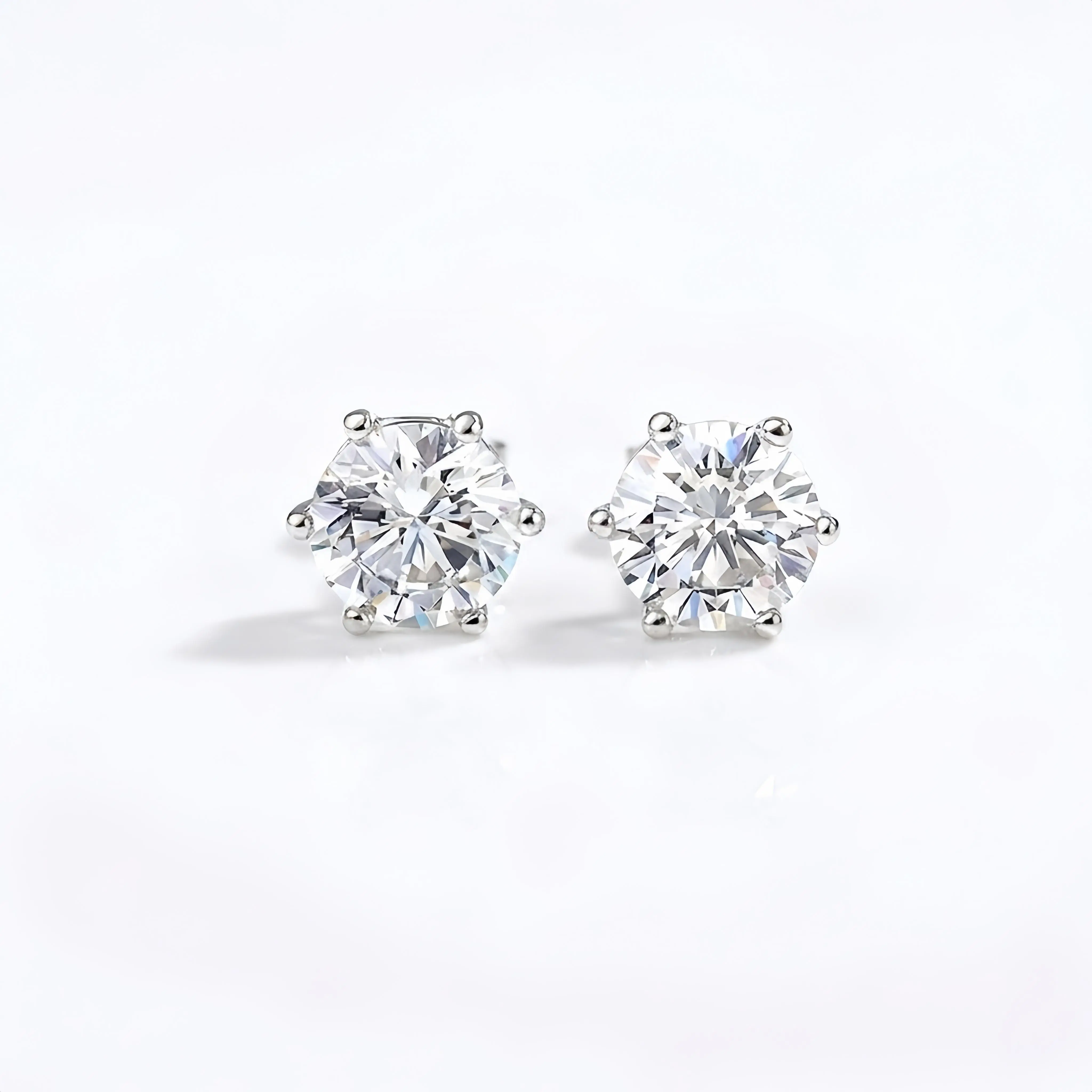 S925 Sterling Silver 6-Prong Round Lab-Grown Diamond Stud Earrings, 0.5 ct×2, D Color, VS1 Clarity, NO. 14001