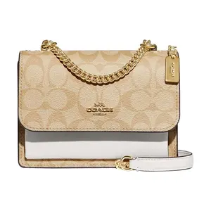 Coach Klare 18 Mini Flap Crossbody Bag in Signature Canvas and Leather with Light Khaki and Chalk White Colorway for Women