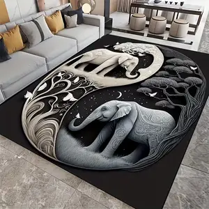 Large Vintage-Style Black Living Room Rug Velvet Elephant Print Area Rug Soft and Comfortable, Slip-Resistant and Durable Machine Washable Ideal for Bedrooms, Living Rooms, Dorms, Cottages, Offices Entrance Door Mat, Home Decor Rug
