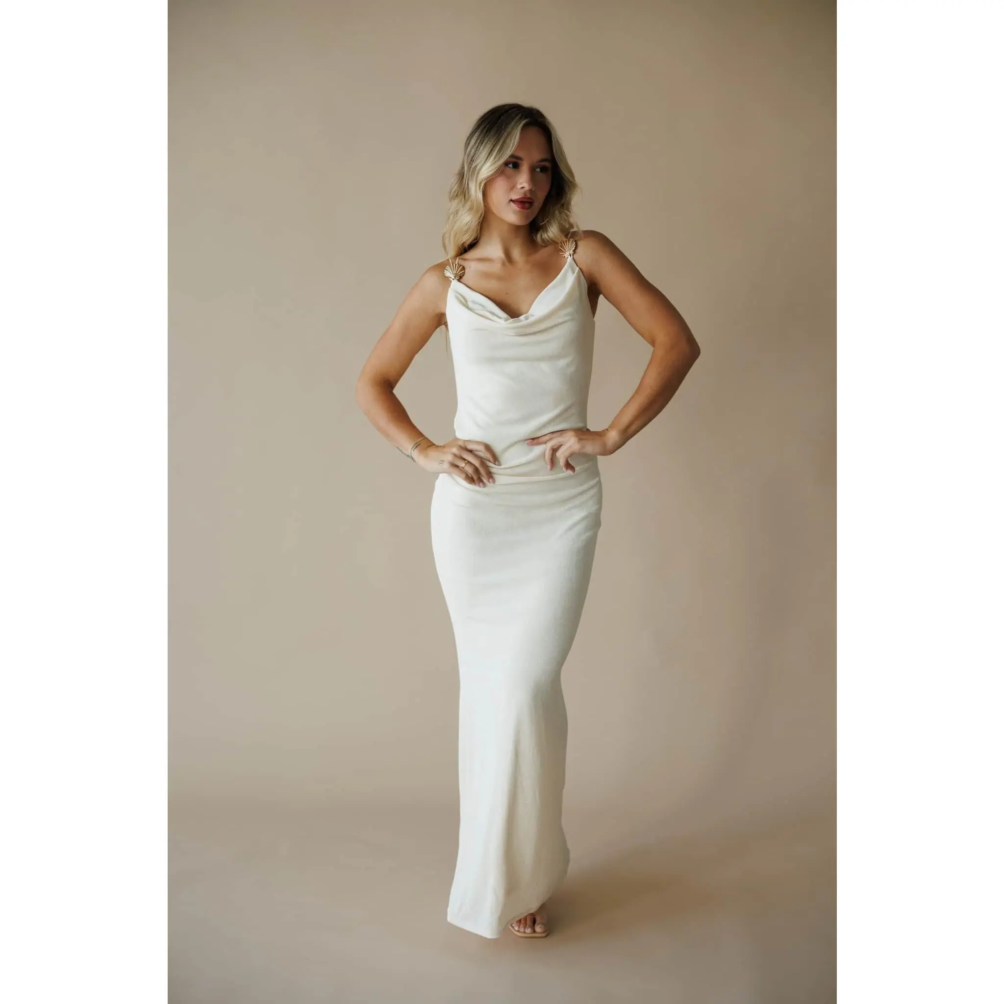 Cream Seashell Trim Maxi Dress