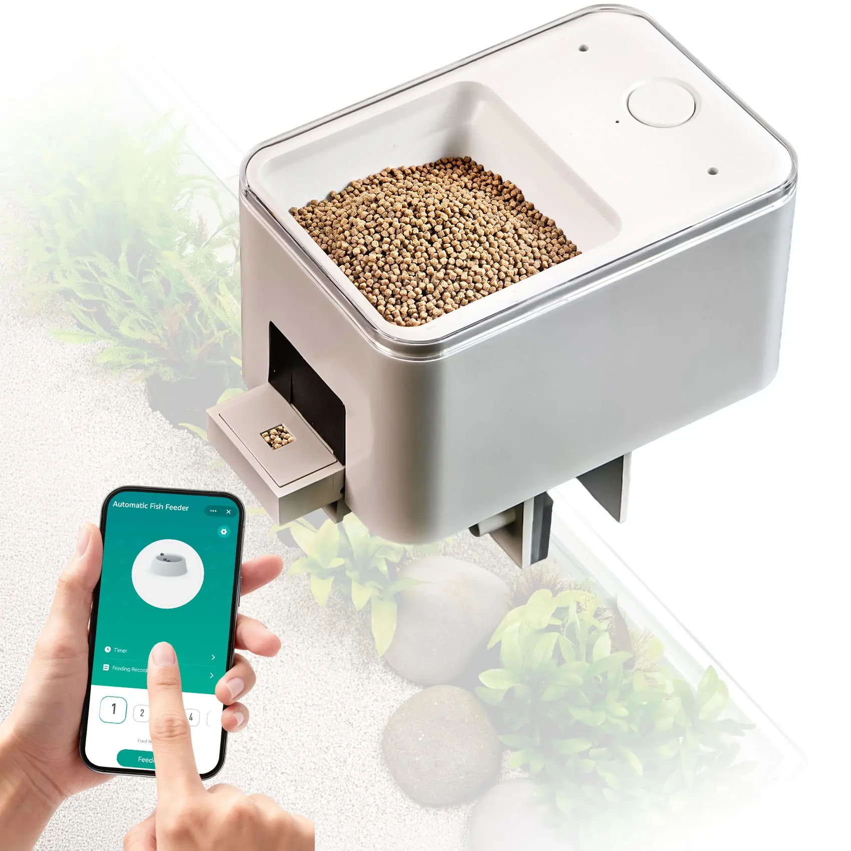 Smart WiFi Fish Feeder Feeding, Remote Control Via APP, 100ML Capacity, USB Powered, Anti-Clog, Moisture-Resistant, Clip Design, Suitable for Aquariums