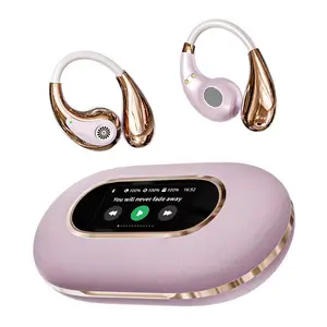 YX43 OWS Ear Hook Earbuds Leather Material Full Color Smart Touch Screen HD Sound Exquisite Texture for Sports Daily Wear Outdoor Activities