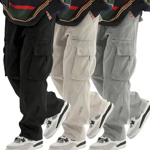 Men's work pants, multiple pockets, comfortable polyester fiber fabric, casual street style, practical cargo design | Multi-pocket pants