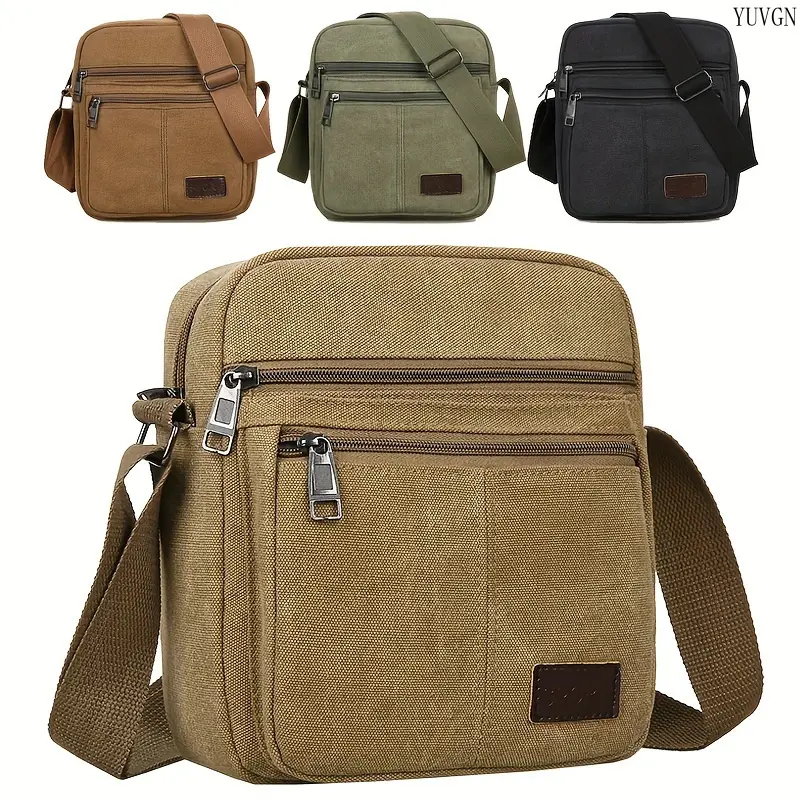 Casual Canvas Messenger Bag for Men, Horizontal Crossbody Satchel with Adjustable Strap & Multiple Pockets for School, Travel, and Commuting, Casual Satchel, Commuter Messenger Bag