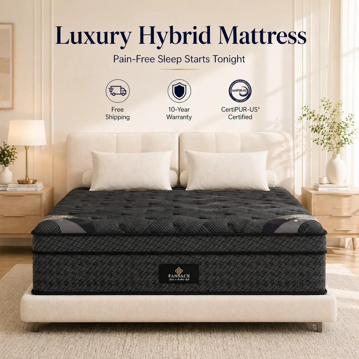 FANSACE 14 Inch Queen/King/California King Hybrid Mattress in a Box, Fiberglass-Free, CertiPUR-US Certified, Gel Memory Foam Euro Top, Individually Wrapped Pocket Spring Support, Medium Firm Feel, Strong Edge Support, Cooling Comfort