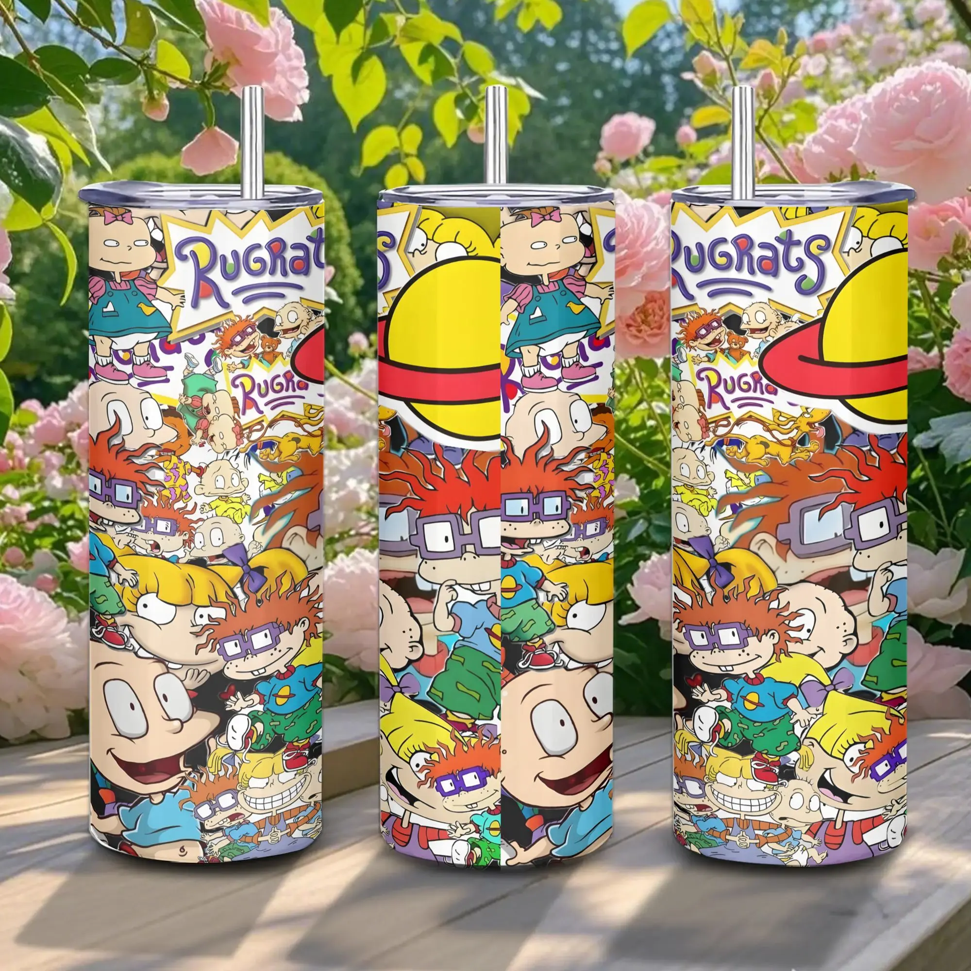 Rugrats Cartoon Print 20oz Stainless Steel Vacuum Flask - Double-Walled Insulated Cup, Leak-Proof Coffee Tumbler, Portable Lightweight Eco-Friendly 500-1000ml Drinkware, 23cm Reusable Straw, 20oz-79 for Adults, Road Trips, 23Cm Straw