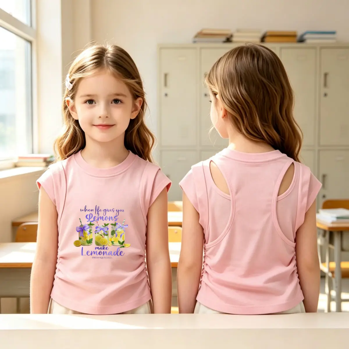 Girls' 100% Cotton Lemonade Print Sleeveless Racerback Tank Top