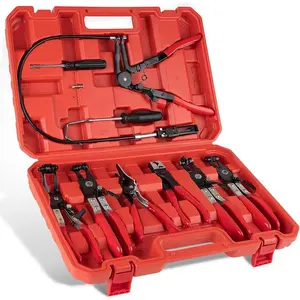 9PCS Hose Clamp Pliers, Long Reach Hose Clamp Tool Remover for Water Hose and Automotive Coolant Radiator Heater with Flexible Wire Long Reach Hose Clamp and Flat Band Pliers