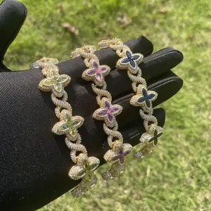 SSS Infinty Four Leaf Clover Clarity saphhire gemstone Clover set gold tone, copper silver & zircon synthetic Diamonds bracelet