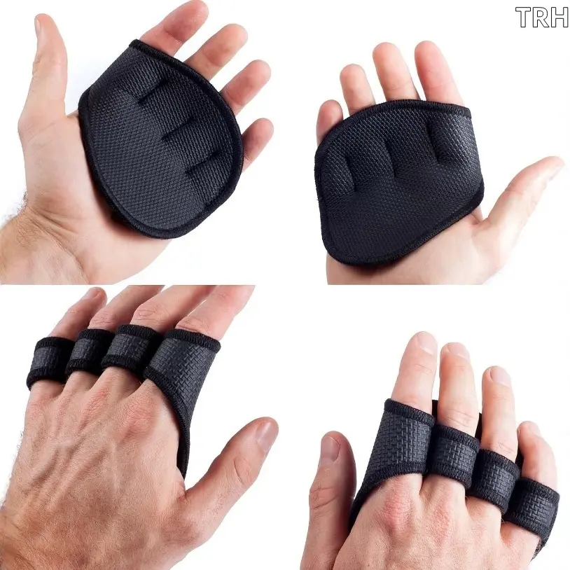 4 Finger Non Slip Gym Hand Grips for Weight Lifting, Breathable Workout Palm Pads, Anti Blister Hand Protector for Deadlift Bench Press Crossfit Strength Training Fitness Accessory