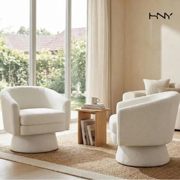 HNY Modern Swivel Accent bucket Chairs (Set of 1) – White Boucle Sherpa Round Back Barrel Armchairs,Cardi Chair for Living Room, Bedroom, Vanity, Lounge & Reading summerwins