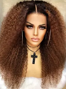 Fashion Natural Ultra-Soft 26 Inch Lace Front Wig, Synthetic curly wigs, Lace frontal wigs, Kinky curly wigs, 180% Density Curly Curl Pattern Pre-Banked Gradient, Daily Use Hairpiece