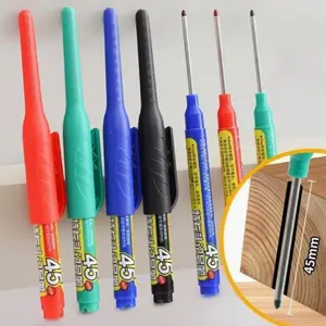 10 Permanent Long Tip Markers, 45mm Woodworking Pen, Fast Drying Oil Ink, Medium Nib, Multi-Surface Use, Multi Purpose Pens, Drawing Markers, Durable PP Su Plastic