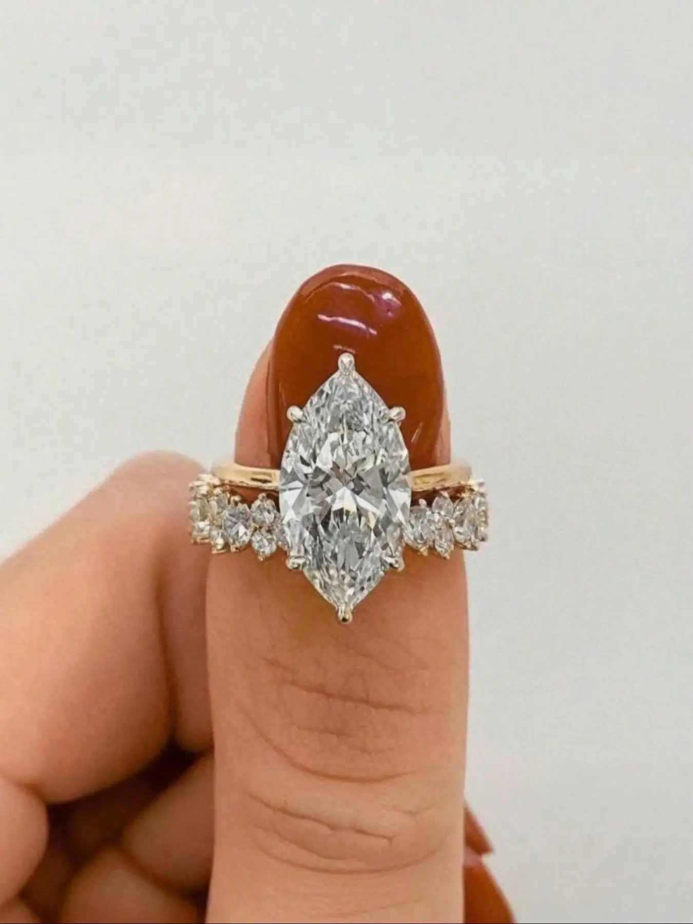 2 Pcs/set Marquise Bridal Engagement Ring Set Eternity Cubic Zirconia Wedding Band Ring for Women Teen Girls Valentine's Day Jewelry Gifts