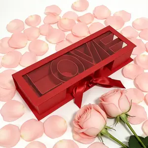 Love Letter Rectangular Flip Lid Box, Elegant Beautiful Gift Box with Transparent Cover & Ribbon Decoration, Perfect for Valentine's Day Proposal Gift Packaging
