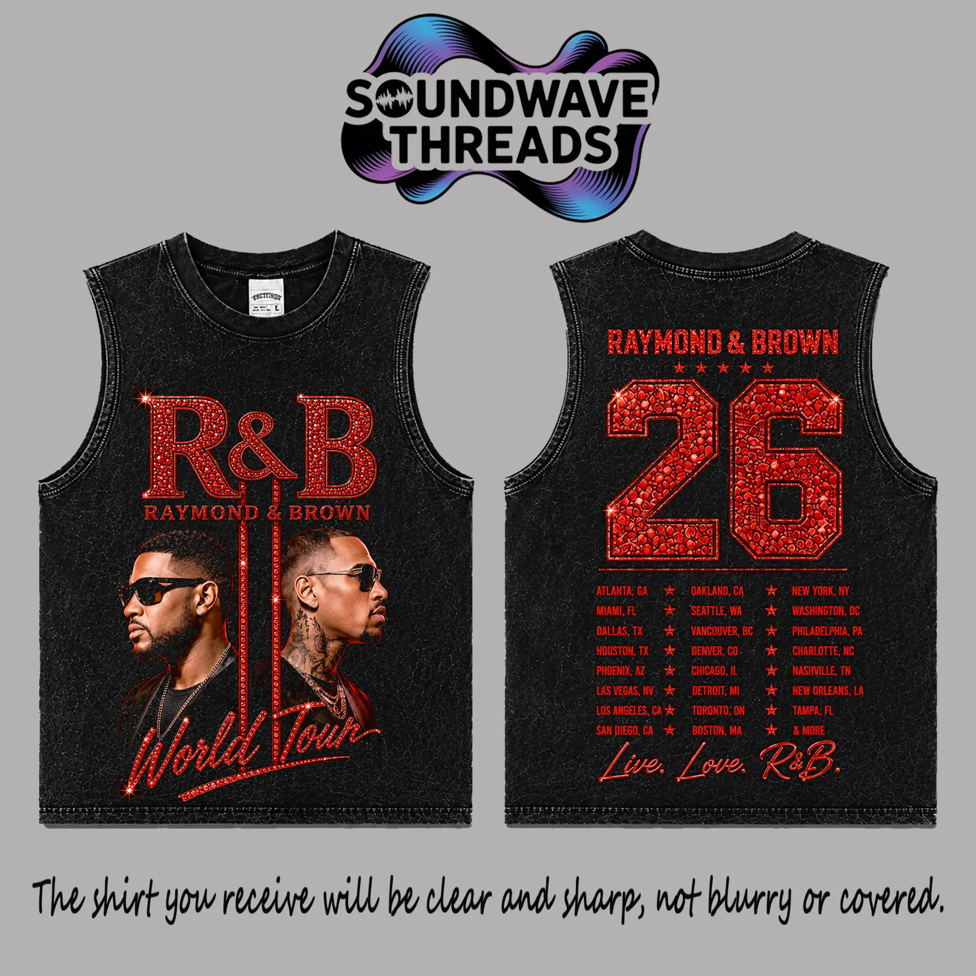 [SWT] The R&B Tour 2026: Raymond & Brown Red #   2 Premium Acid Washed 100% Tank Top T-Shirt, R&B Music Duo Graphic Tee, Urban Hip Hop Soul Streetwear Shirt, Concert Tour Merch, Gift for R&B Fans, Vintage Music Tee