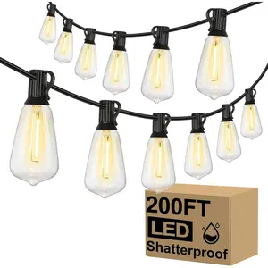 【SUMNEW-SHOP】Outdoor String Lights, 25-200FT Patio Lights with 10-100 ST38 LED Edison Bulbs, Waterproof Connectable String Lights for Outside, Dimmable Hanging Light for Backyard Porch Decor, Black