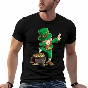 St. Patrick's Day Dabbing Leprechaun & Pot of Gold T-Shirts Fitted Short Sleeve Crew Neck Casual Cartoon Street Holiday Tees for Summer