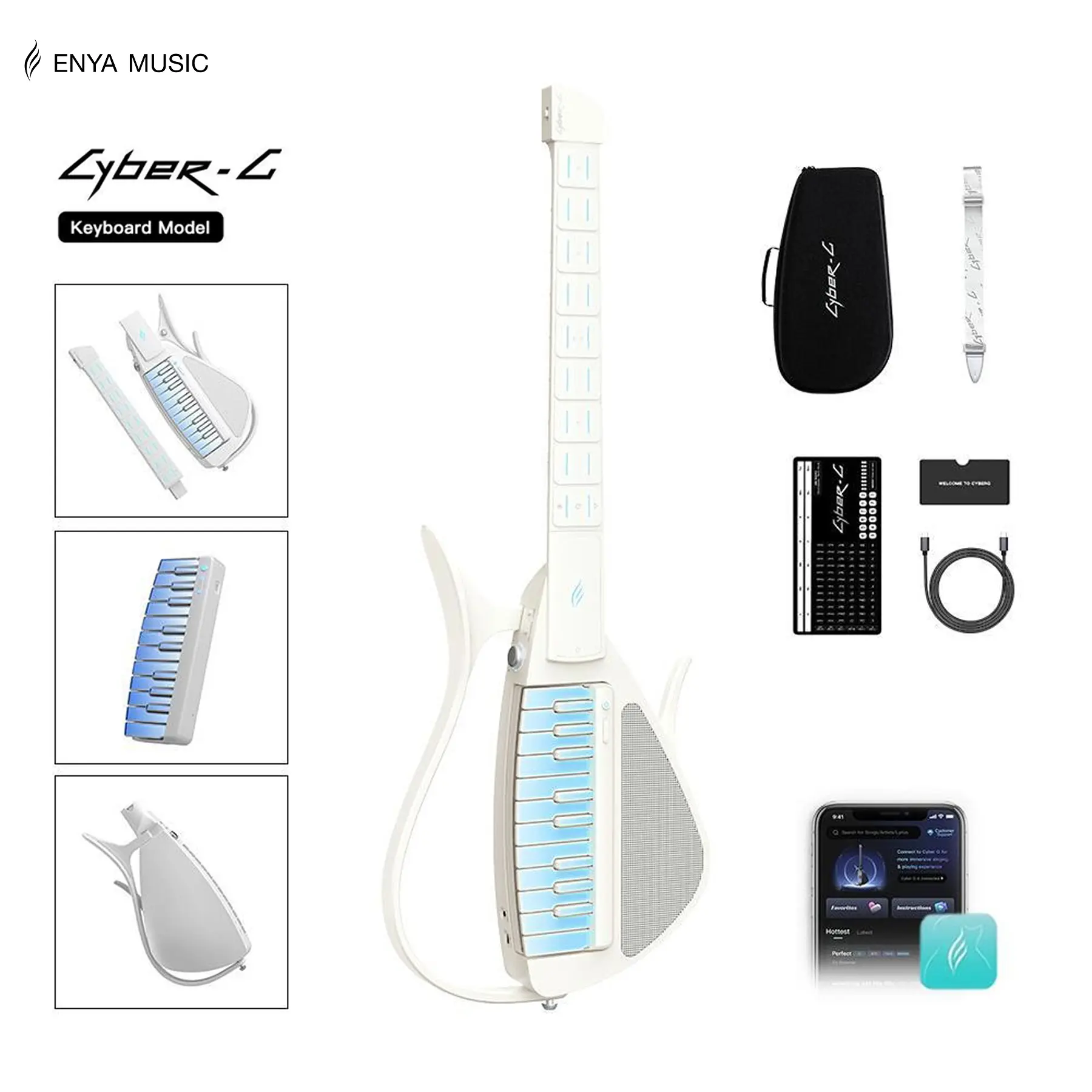 【Music Is Free】Enya CYBER-G Stringless Smart Guitar Portable Foldable Travel Guitar with App-Controlled Chords, Hundreds of Instrument Sounds, Built-In Speaker & Drum Machine, Quick-Learn for Adults/Guitar Beginners, Christmas Gift, TikTokShopHolidayHaul