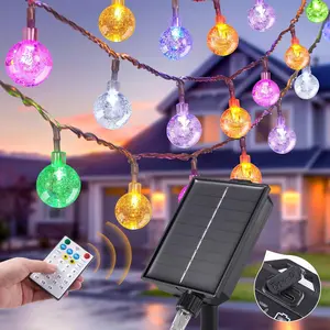 Solar String Lights Outside, 39FT Color Changing Indoor/Outdoor Solar Lights Patio Lights with 68 Bulbs, Waterproof Crystal Globe Lights with Type-C Charging Port and Remote Control RGBIC Outdoor outdoor decorative outdoor solar
