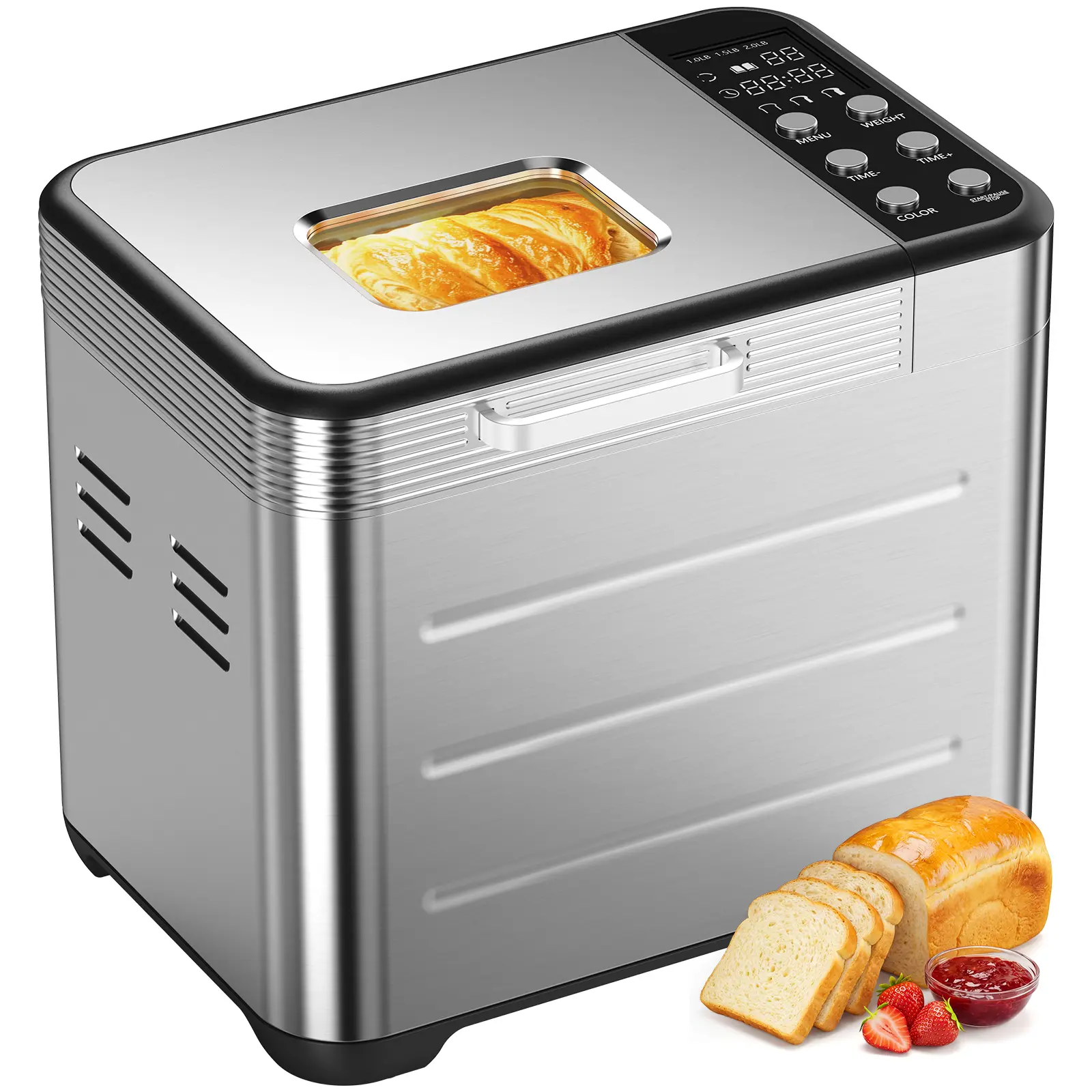 Stainless Steel Fully Automatic Bread Maker Machine - 3 Loaf Sizes, 3 Crust Options, Digital Timer, Delay Baking & 360° Circulation Baking for Home Users
