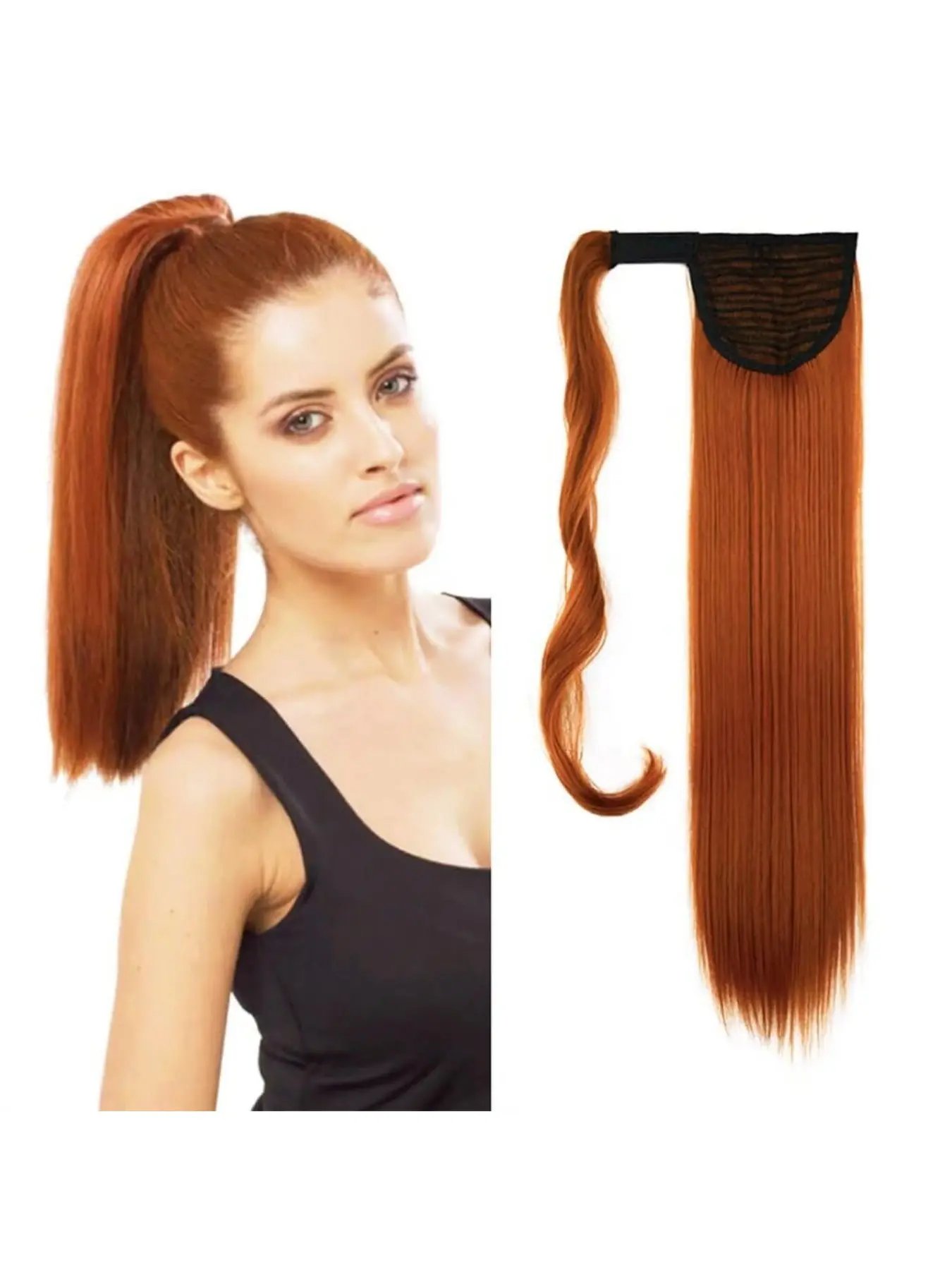 34 Inch Long High-Temperature Heat Resistant Fiber Magic Tape Ponytail Hairpiece, Straight Synthetic Extensions for Women, Daily Wear Clip-In Wig