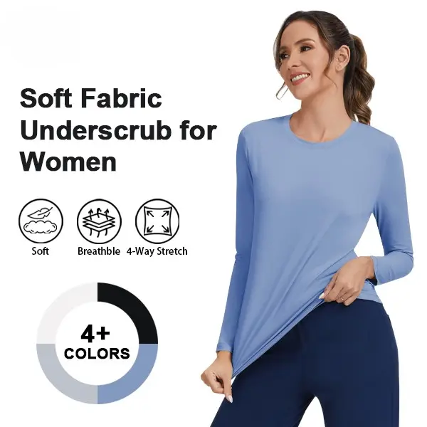 Women's Crew Neck Long-Sleeve Underscrubs for Nurse Soft Skin-Friendly Fabric High-Elasticity Tee Top Womenswear