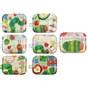 Cute Caterpillar AirPods Case – Kawaii Fruit Collage Design with Strawberry, Tomato & Heart Details, Pastel Checkered Background, Whimsical Cartoon Aesthetic, Adorable Gift for Kids & Girls, Trendy AirPods Protective Cover for Everyday Use